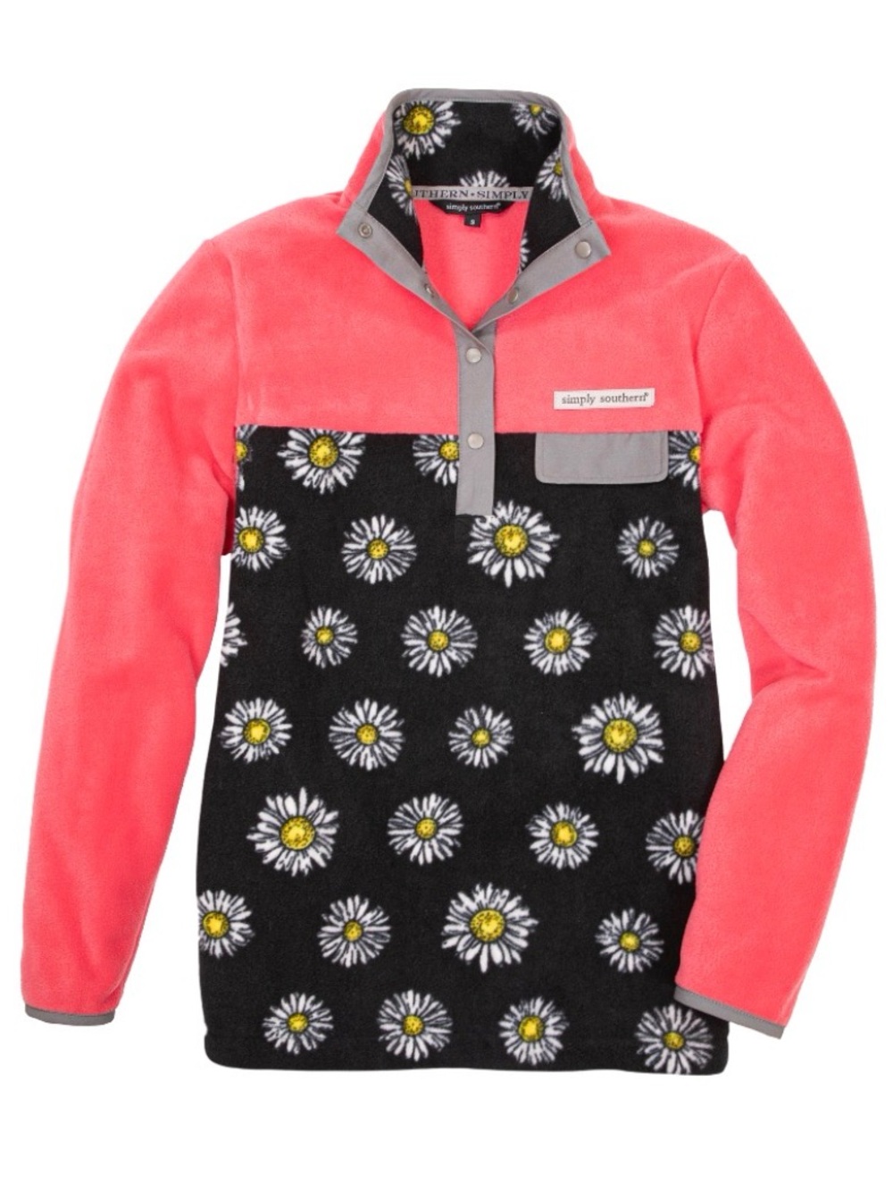 Simply Southern Pink & Black Daisy Fleece Pullover Hoodie